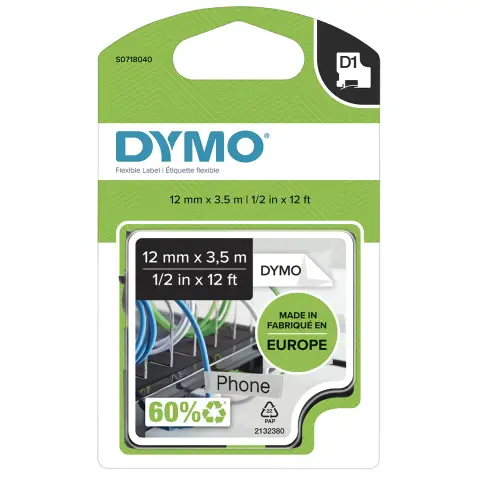 Dymo taĹ›ma do drukarek etykiet, D1 16957 czarny/biaĹ‚y 3,5m/12mm nylonowa